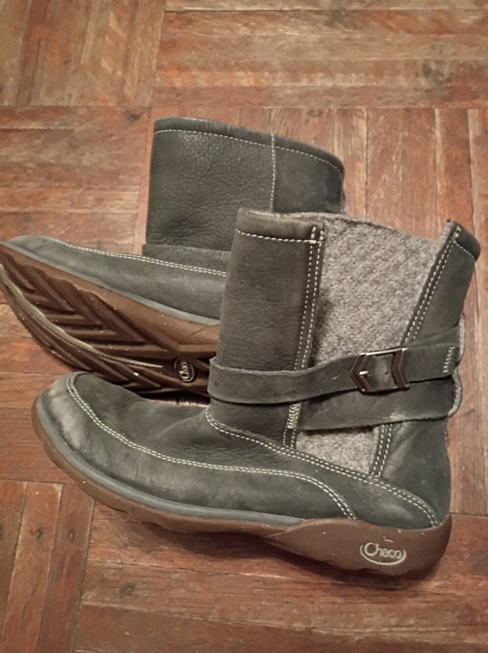 Chaco Gray Suede and Wool Strap Ankle Boots